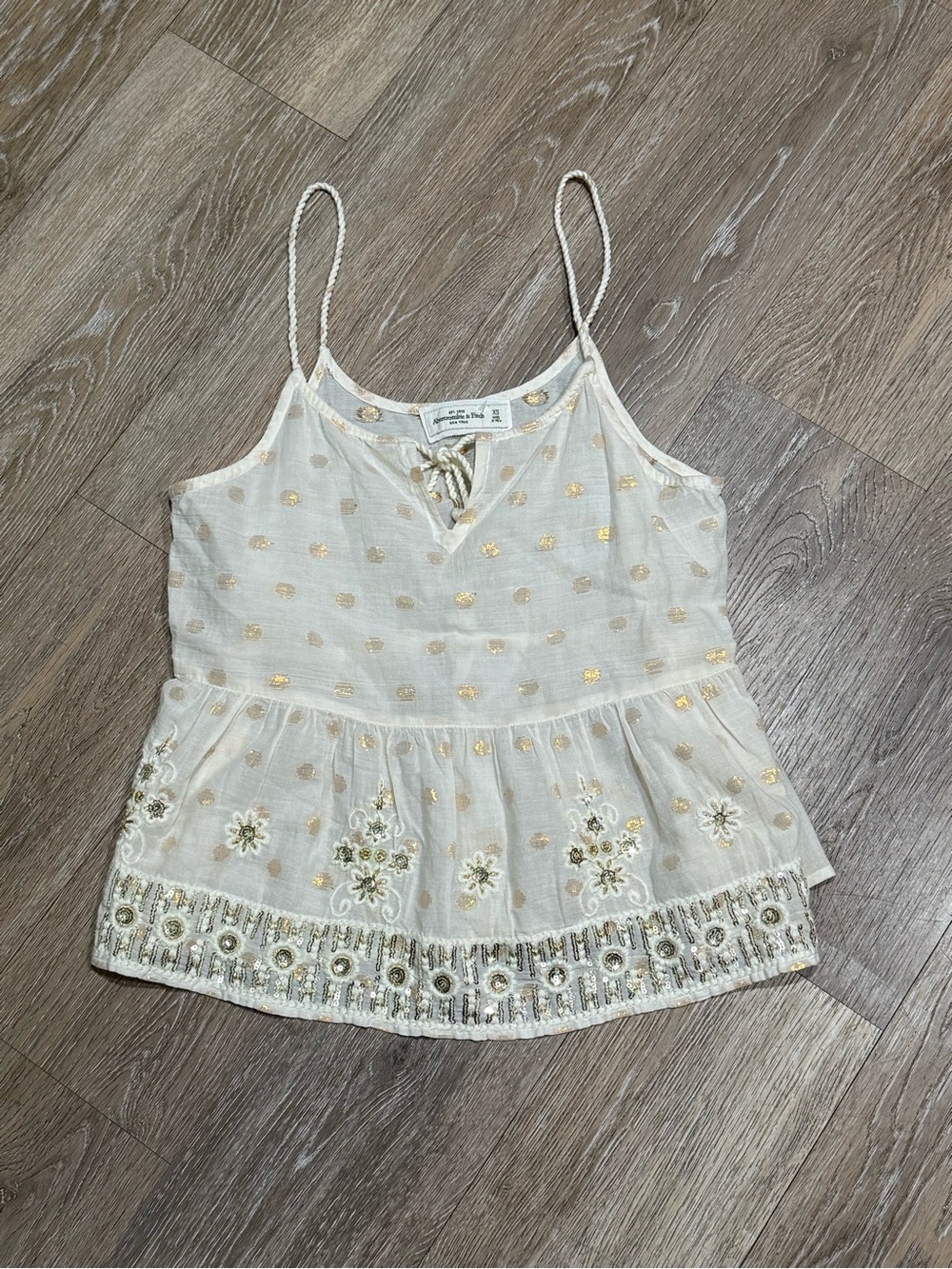 Abercrombie & Fitch Ivory Camisole with Gold Embroidery